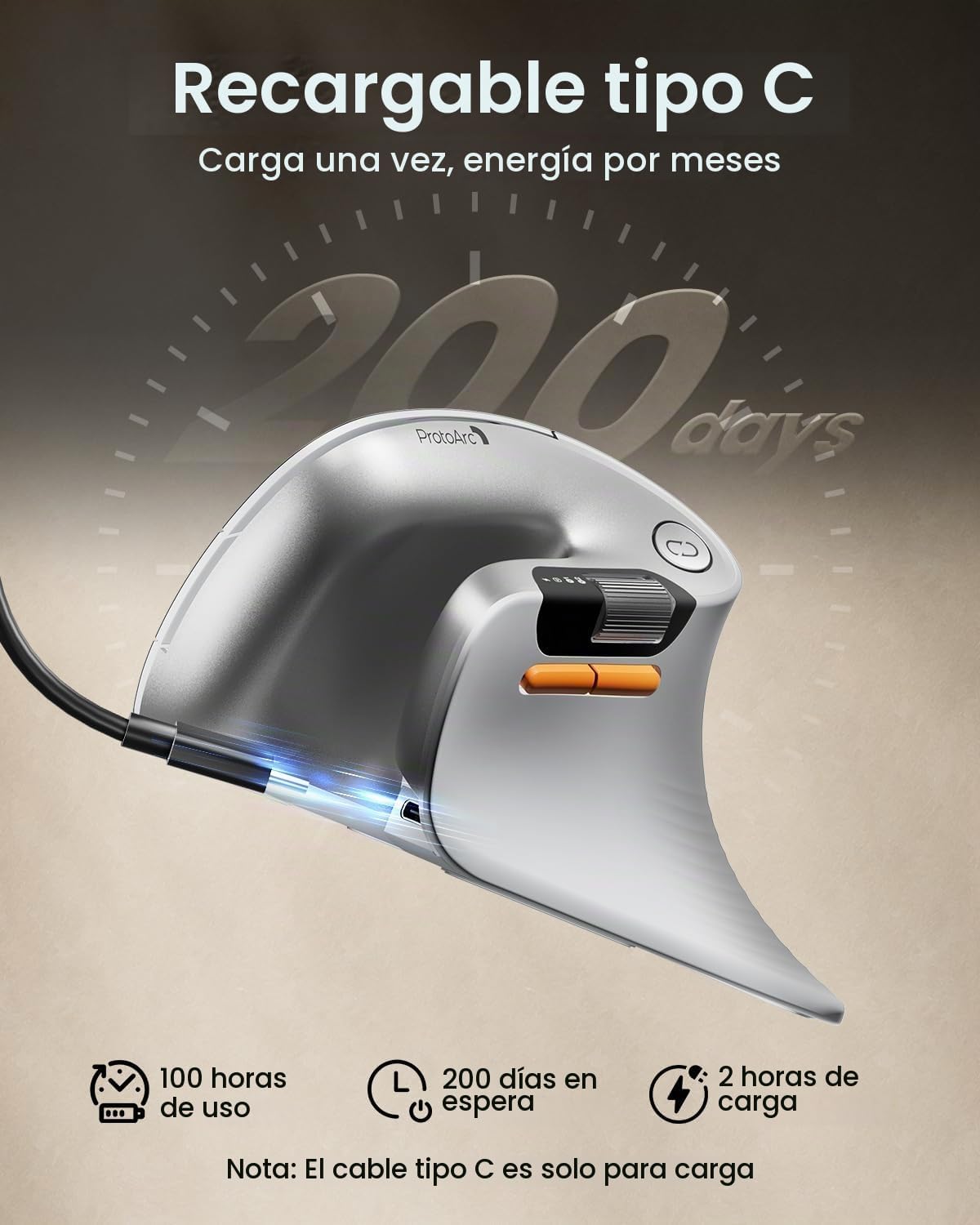 ProtoArc EM11 Pro - Ratón ergonómico para manos grandes, desplazami...