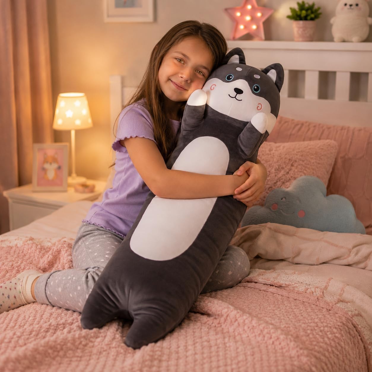 Kashabawangzi Peluche de perro Husky de 36 pulgadas, suave almohada...