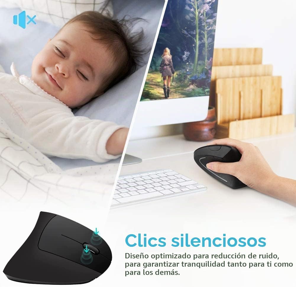 Ratón ergonómico, mouse inalámbrico vertical de alta precisión, mou...