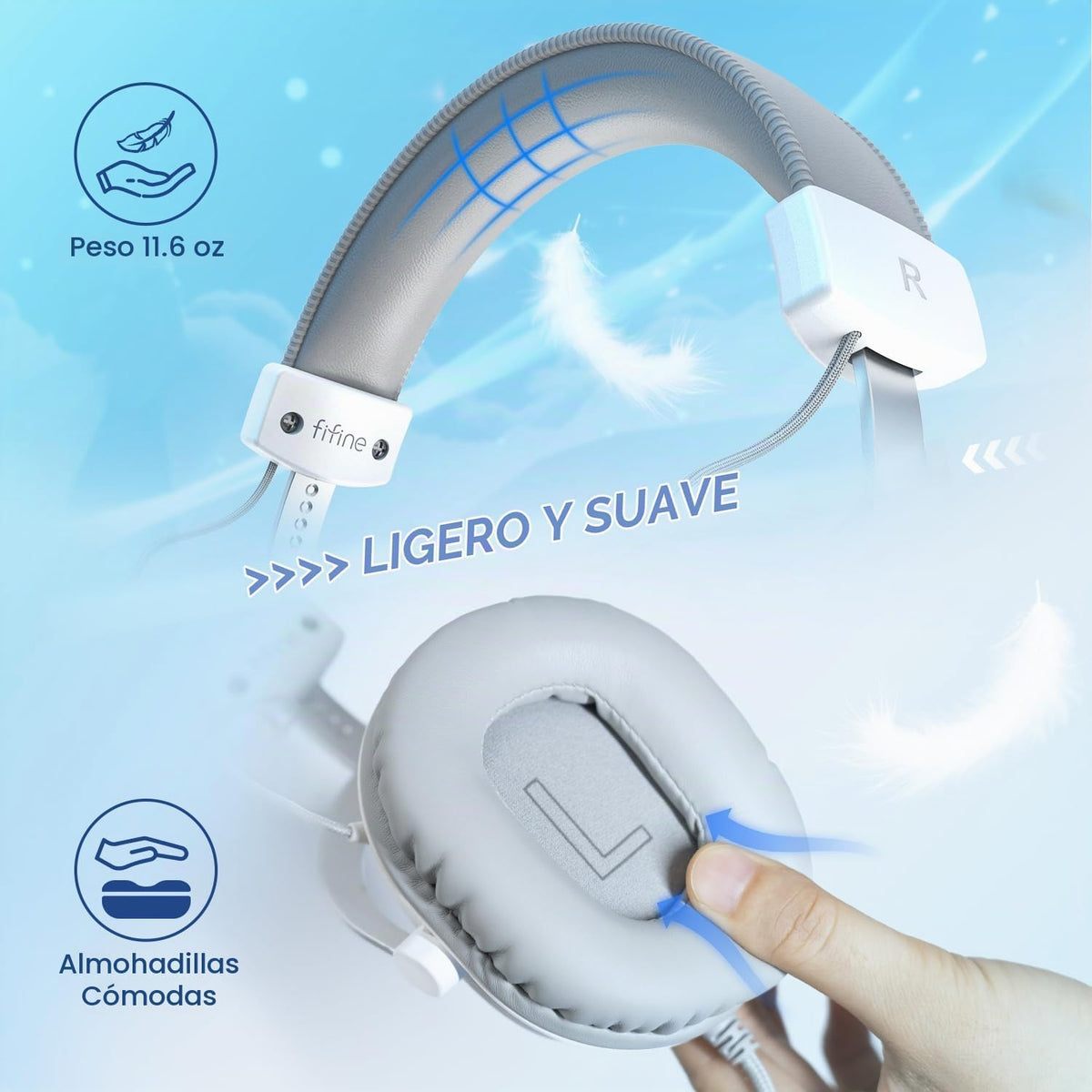 FIFINE Auriculares USB para juegos de PC con conector de audio de 3...