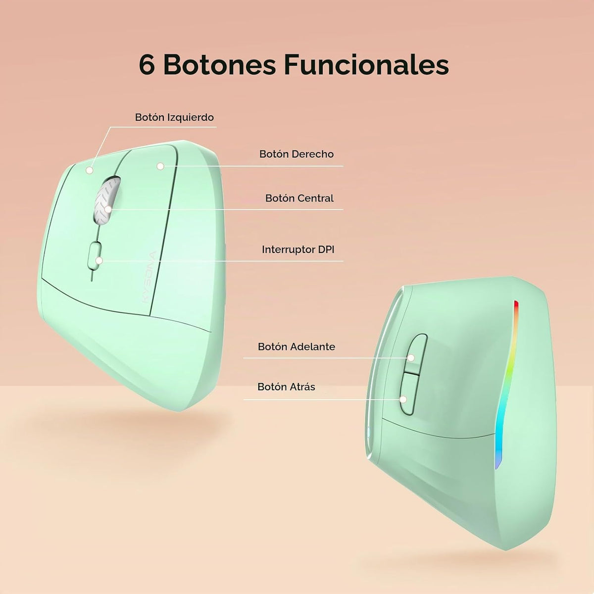 KYSONA Ratón ergonómico inalámbrico de 57°, ratón vertical, ratón p...