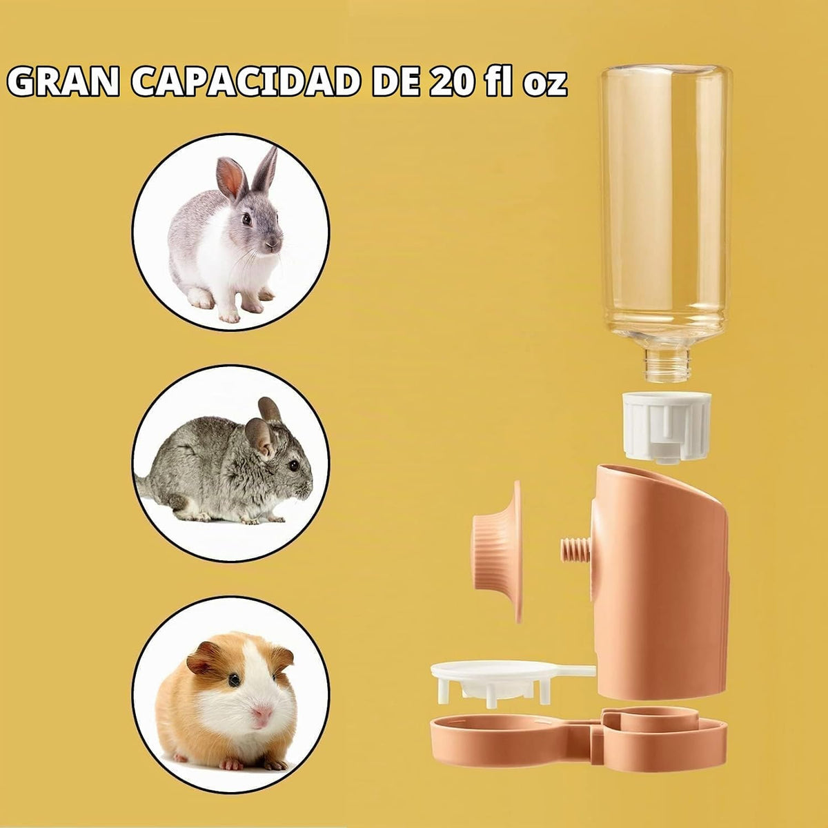 Botella de agua para conejo, 600ml\/20.3 fl oz dispensador de agua...
