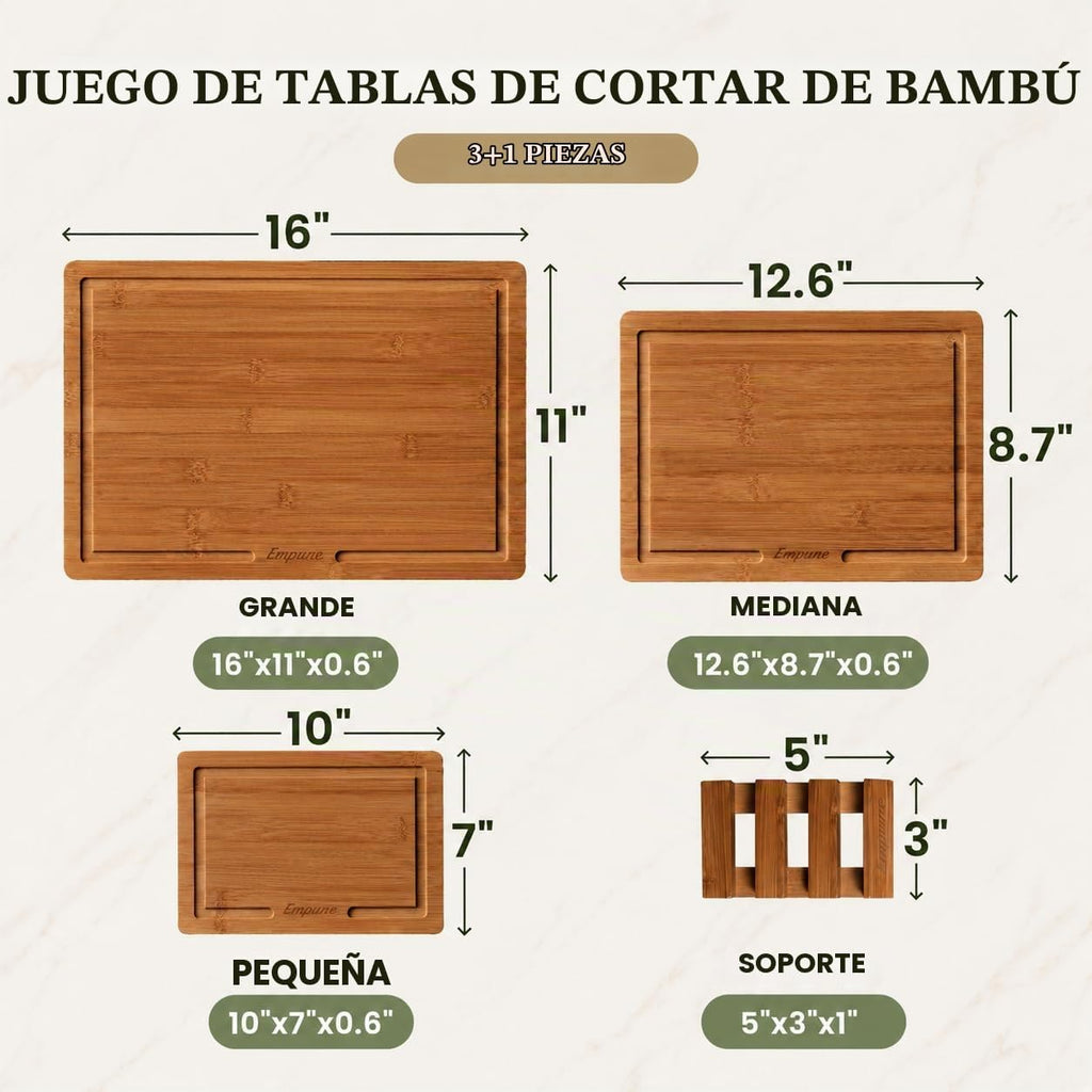 Juego de tablas de cortar de bambú Empune, tablas de cortar de made...
