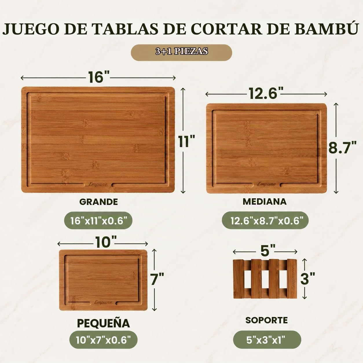 Juego de tablas de cortar de bambú Empune, tablas de cortar de made...