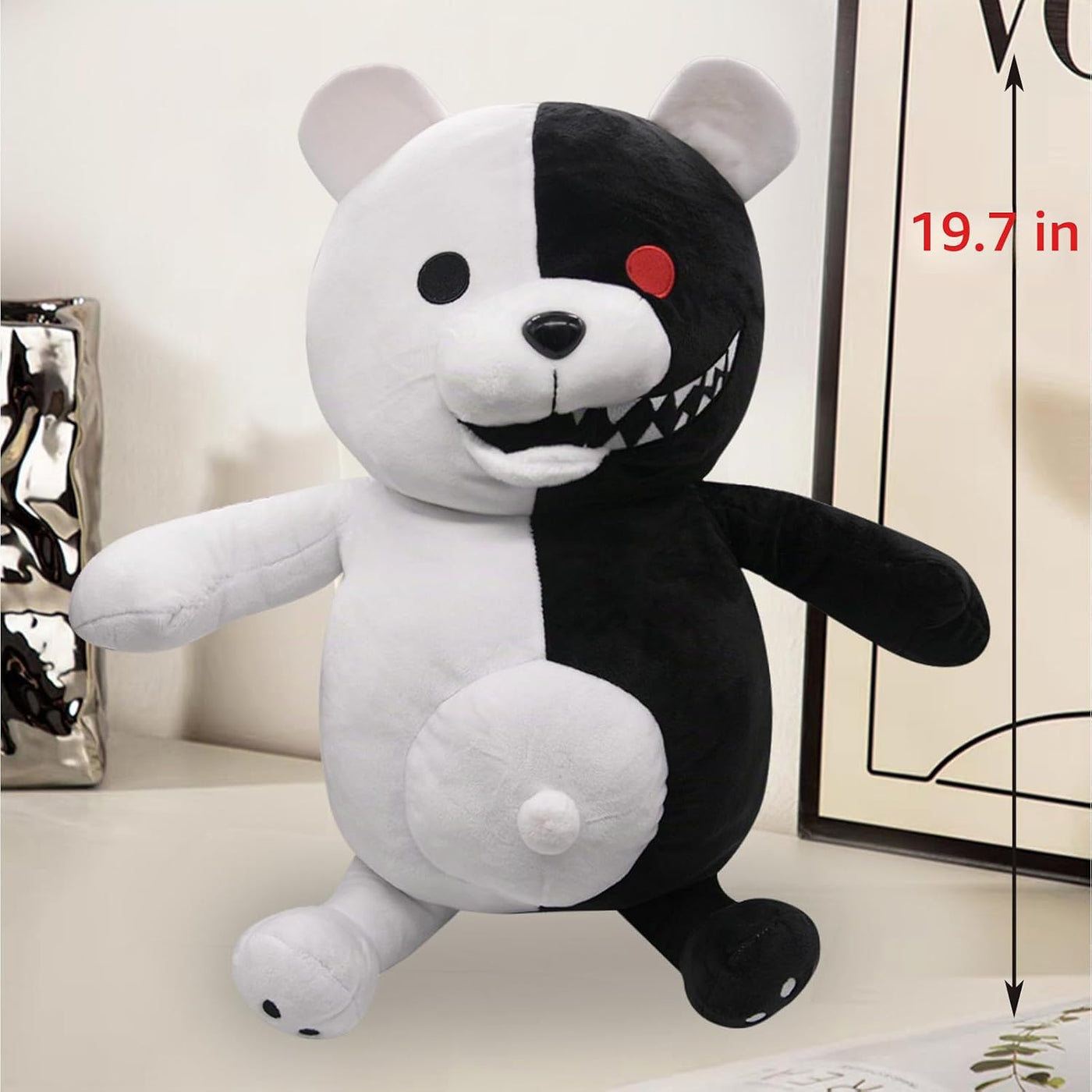 Werycos Juguete de peluche de anime de oso blanco y negro de 19.7 in