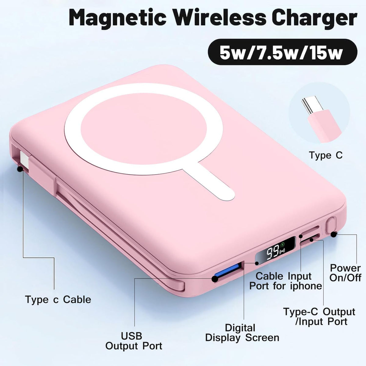 Azmuth para cargador portátil MagSafe, banco de energía magnético d...