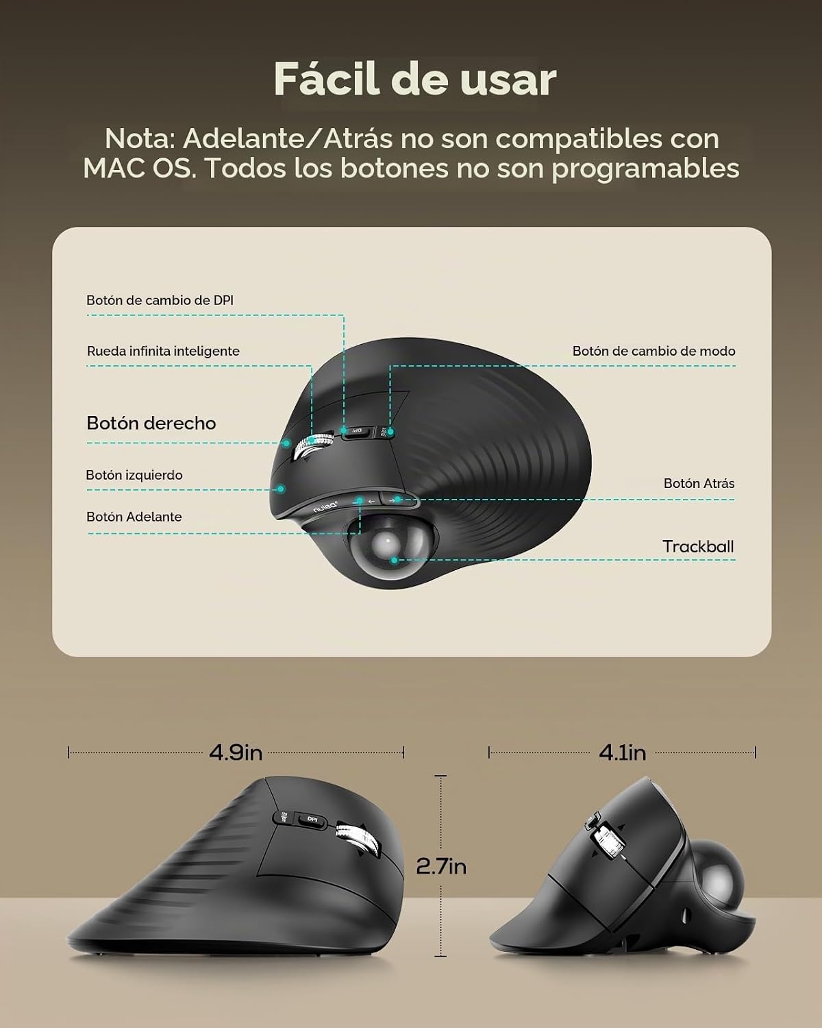 Nulea Control de pulgar de ratón de trackball vertical ergonómico |...