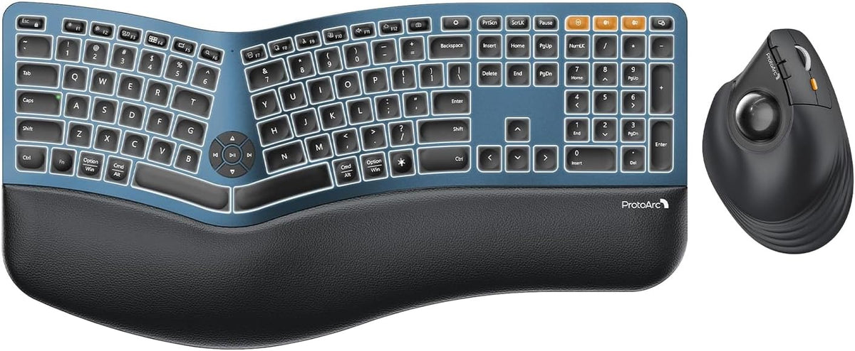 ProtoArc Teclado ergonómico inalámbrico retroiluminado de tamaño co...