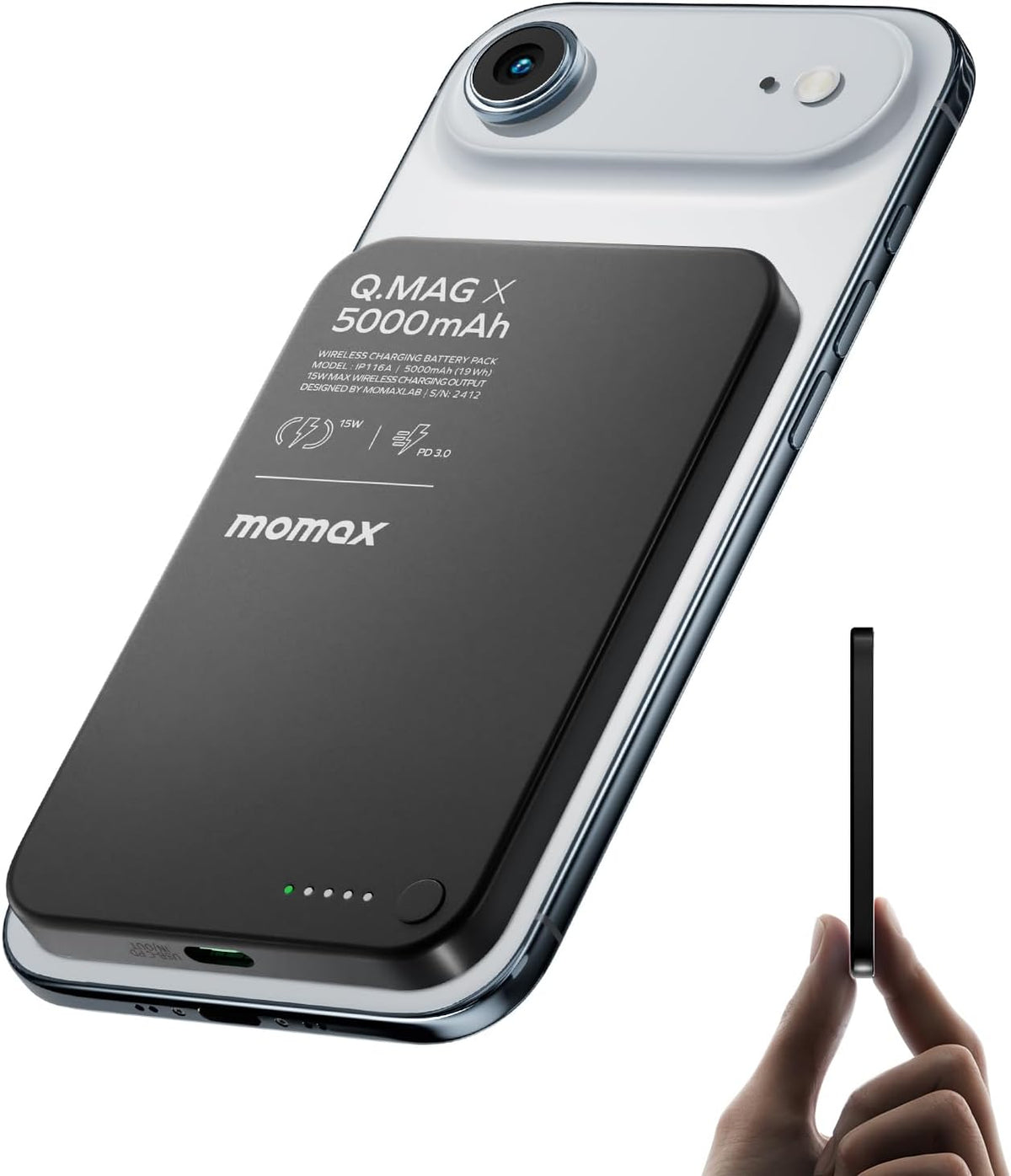 MOMAX Banco inalámbrico magnético del poder, 5000mAh delgado 0,3...