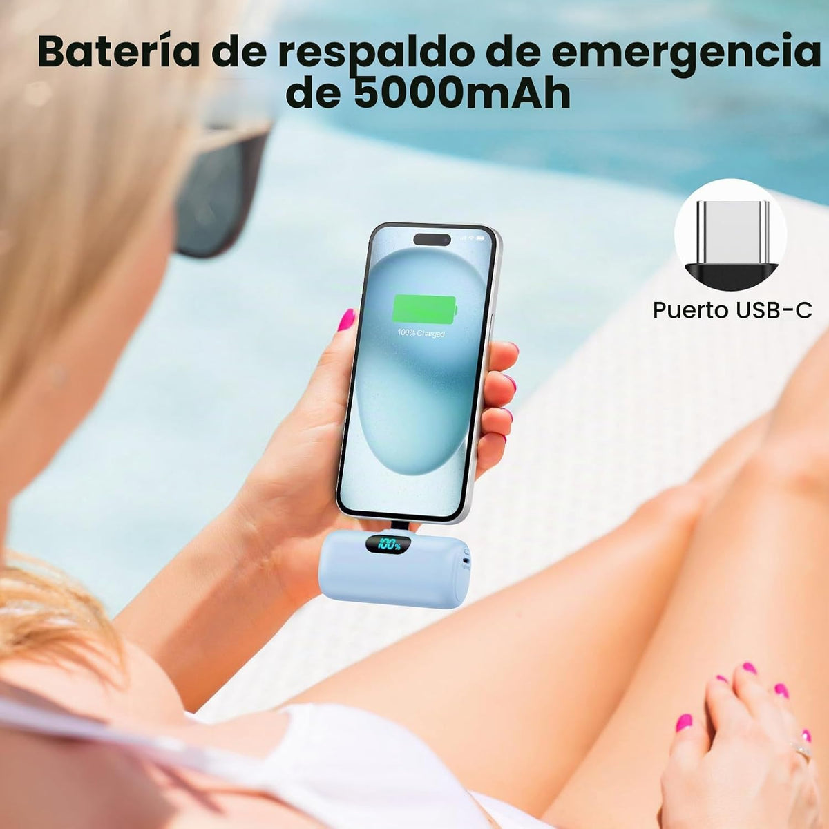 Mini cargador portátil USB C, batería mejorada de carga rápida PD d...