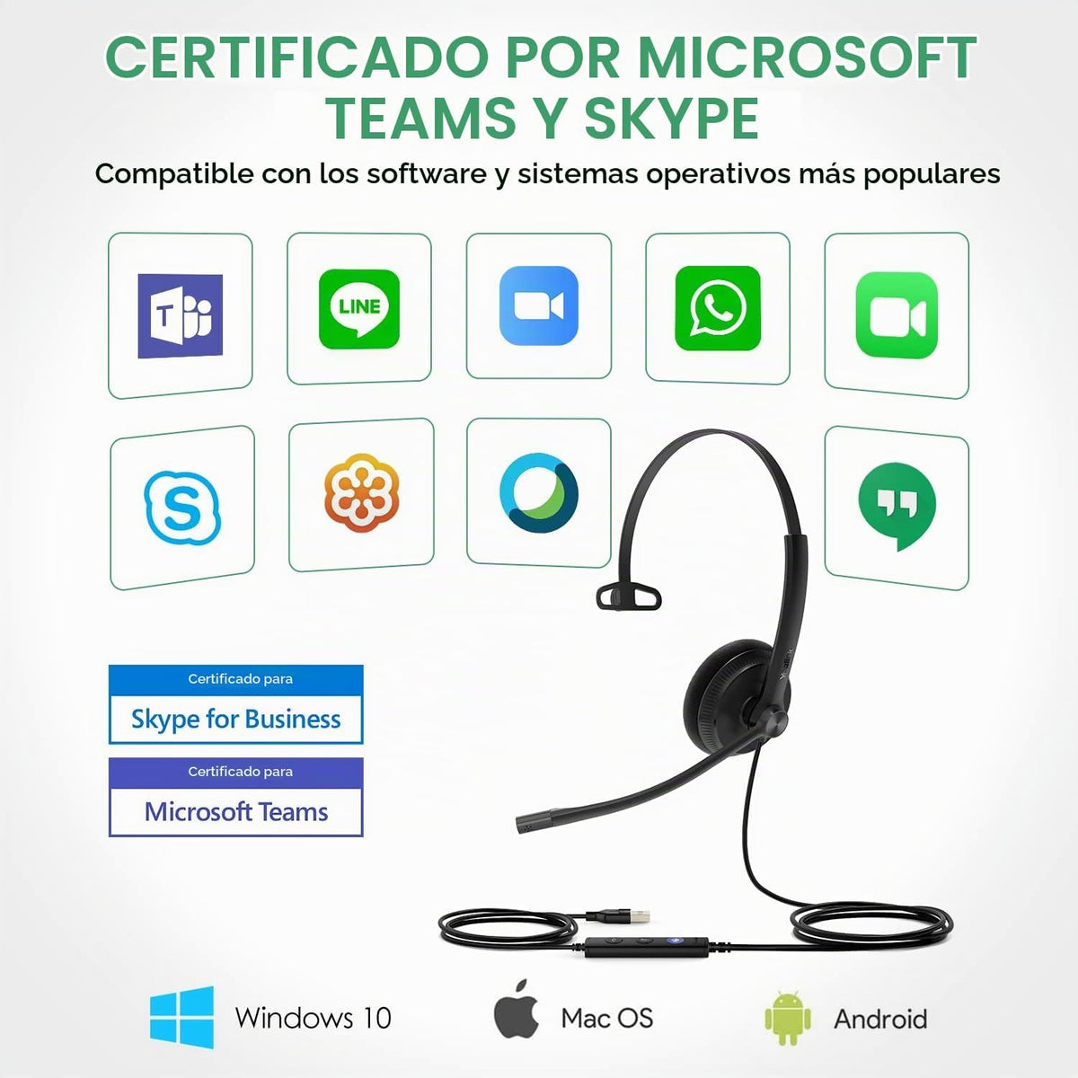 Auriculares con cable Yealink UH34 Lite, USB-A, micrófono con cance...