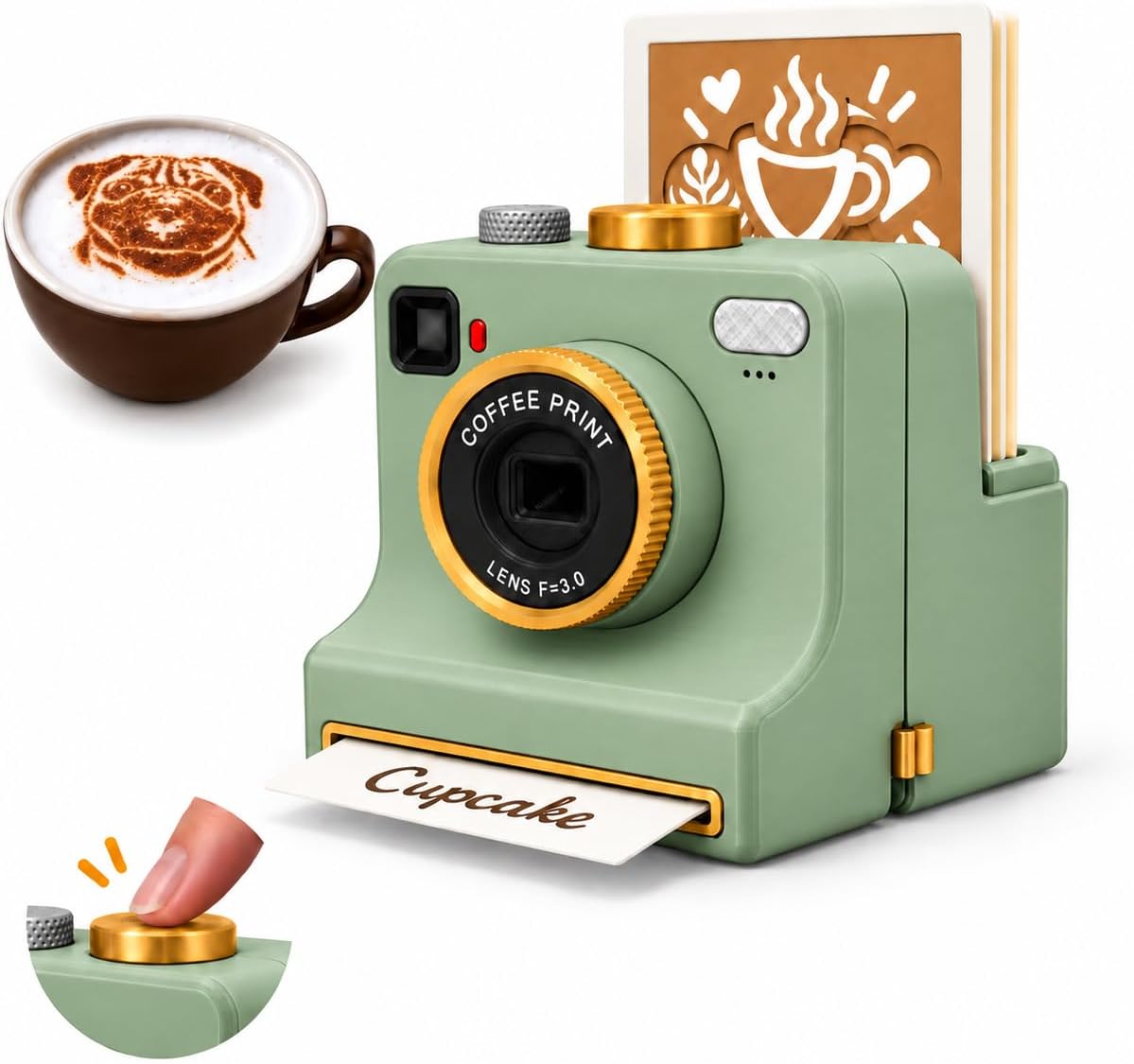 Cámara de arte latte impresa en 3D, impresora manual de café en pol...