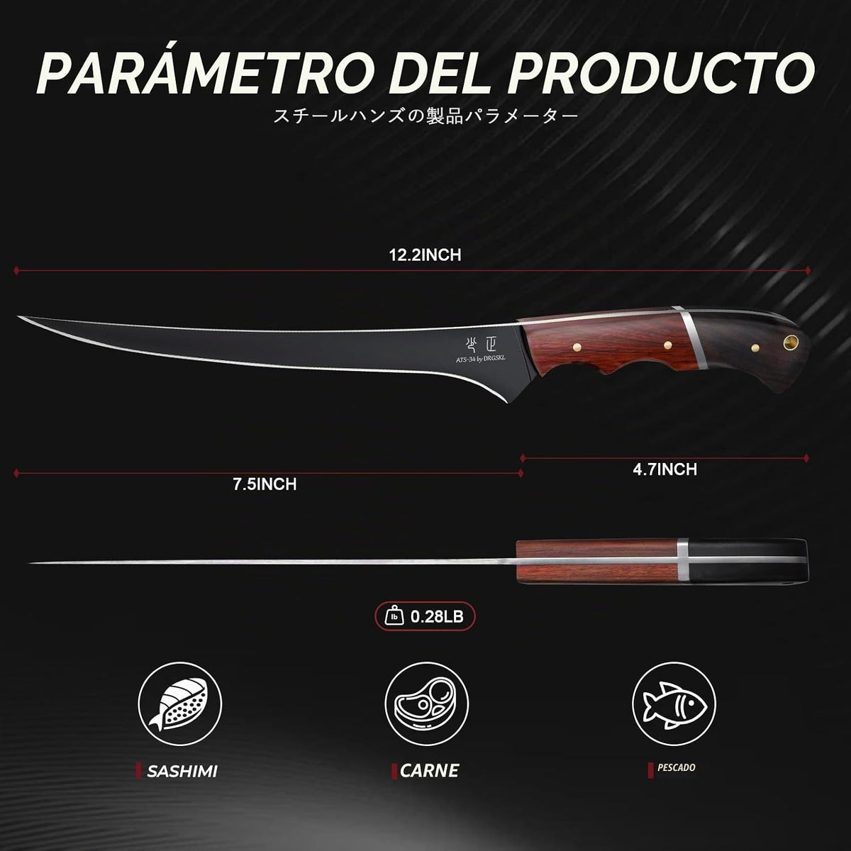 DRGSKL Cuchillo de filete de pescado de 7 pulgadas - Cuchillo de re...
