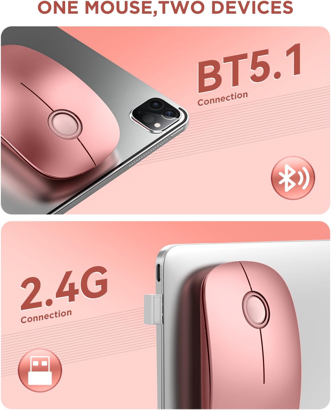 RAPIQUE Ratón inalámbrico Bluetooth (BT5.1+USB), doble conectividad...