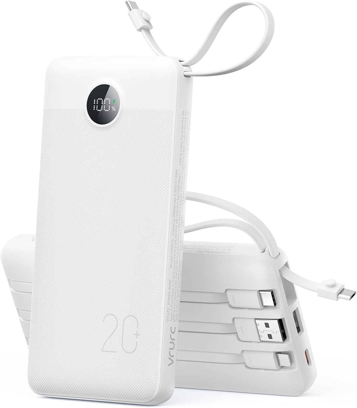 VRURC Cargador portátil 4 cables integrados 20000mAh Banco de energ...
