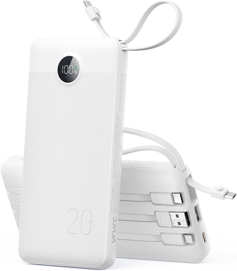 VRURC Cargador portátil 4 cables integrados 20000mAh Banco de energ...