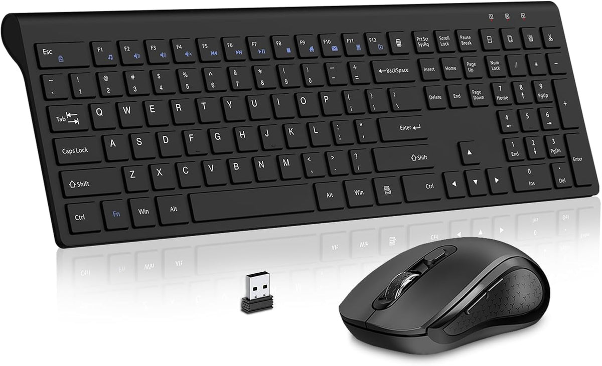 Teclado y mouse inalámbricos, teclado delgado de tamaño completo co...