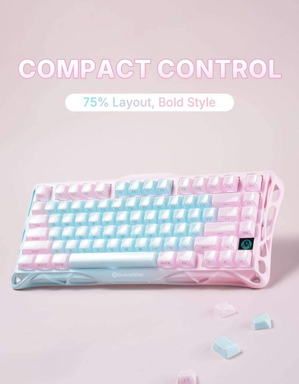 Teclado para juegos GravaStar Mercury K1 Lite 75%, teclado inalámbr...
