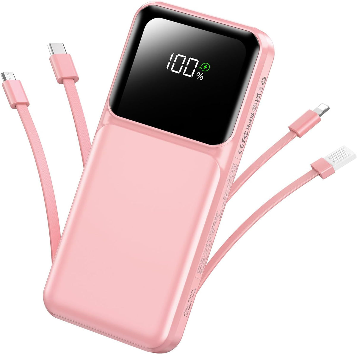 RONEGN Cargador portátil con cable integrado, cargador de batería d...