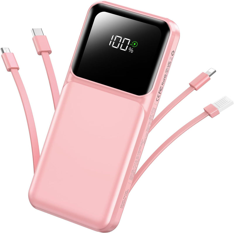 RONEGN Cargador portátil con cable integrado, cargador de batería d...