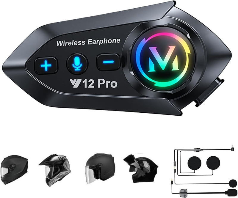 CNBRO Casco de intercomunicación para motocicleta, auriculares Blue...