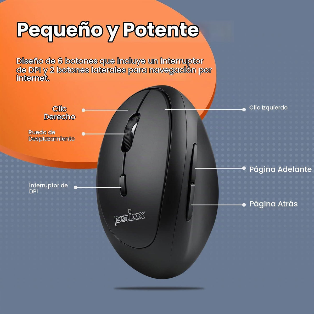 Perixx Perimice-719L, ratón vertical inalámbrico para zurdos, tamañ...
