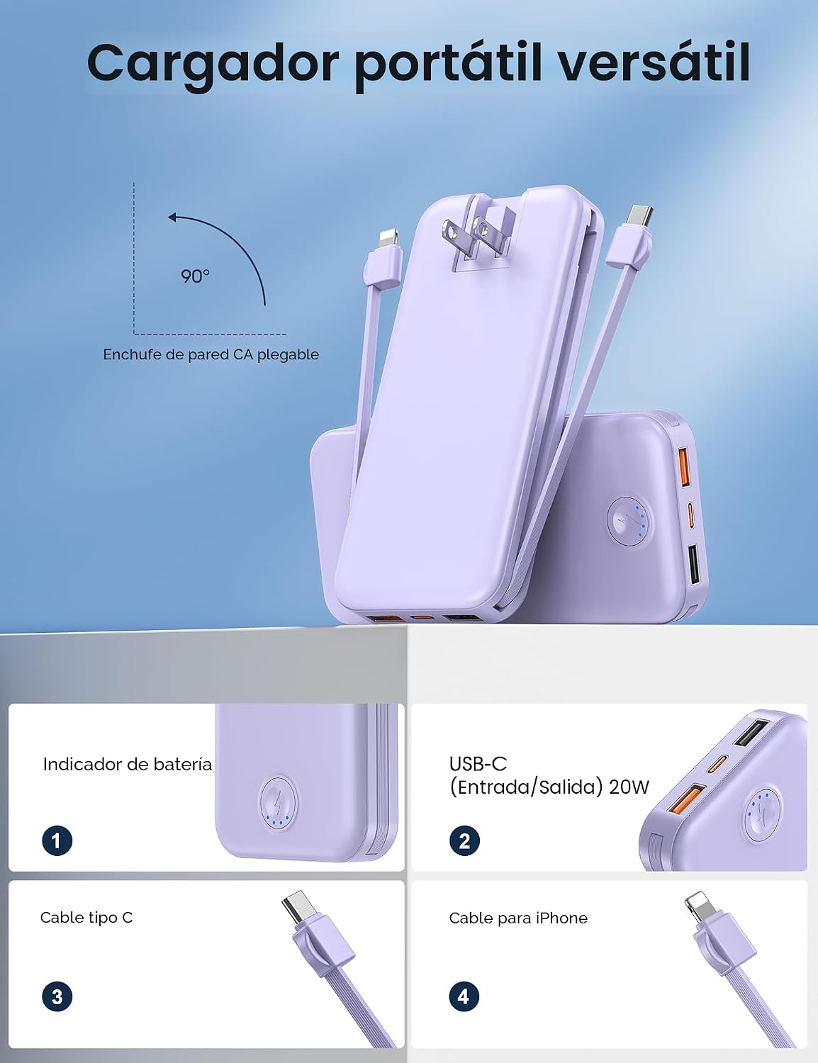Cargador portátil Nusyddy de carga rápida de 10000 mAh con enchufe...