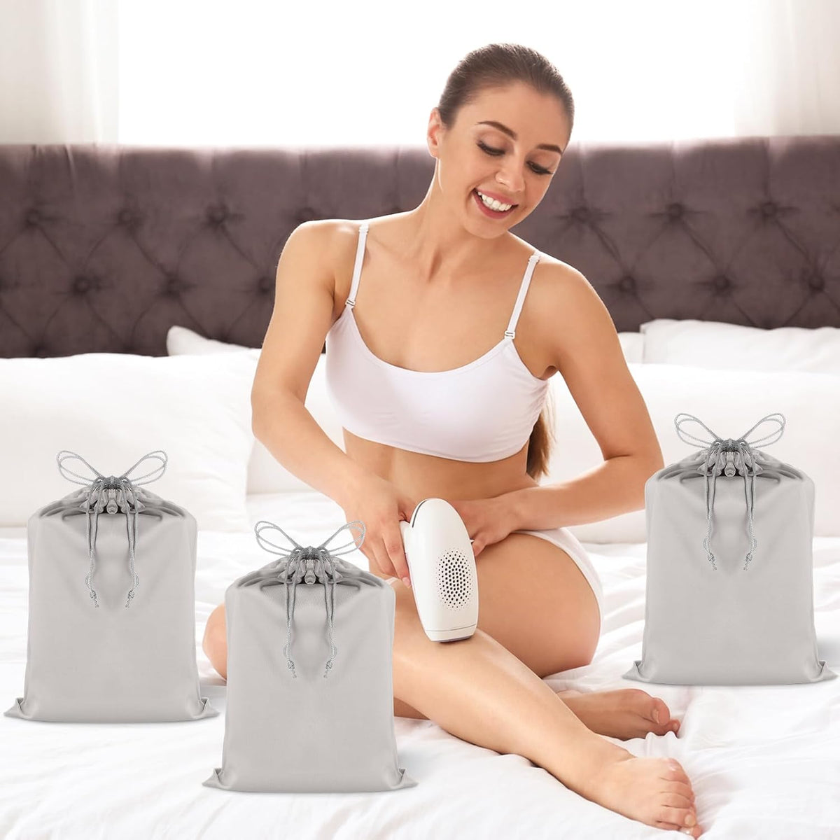 Weewooday - 12 bolsas de satén gris para juguetes para adultos, bol...