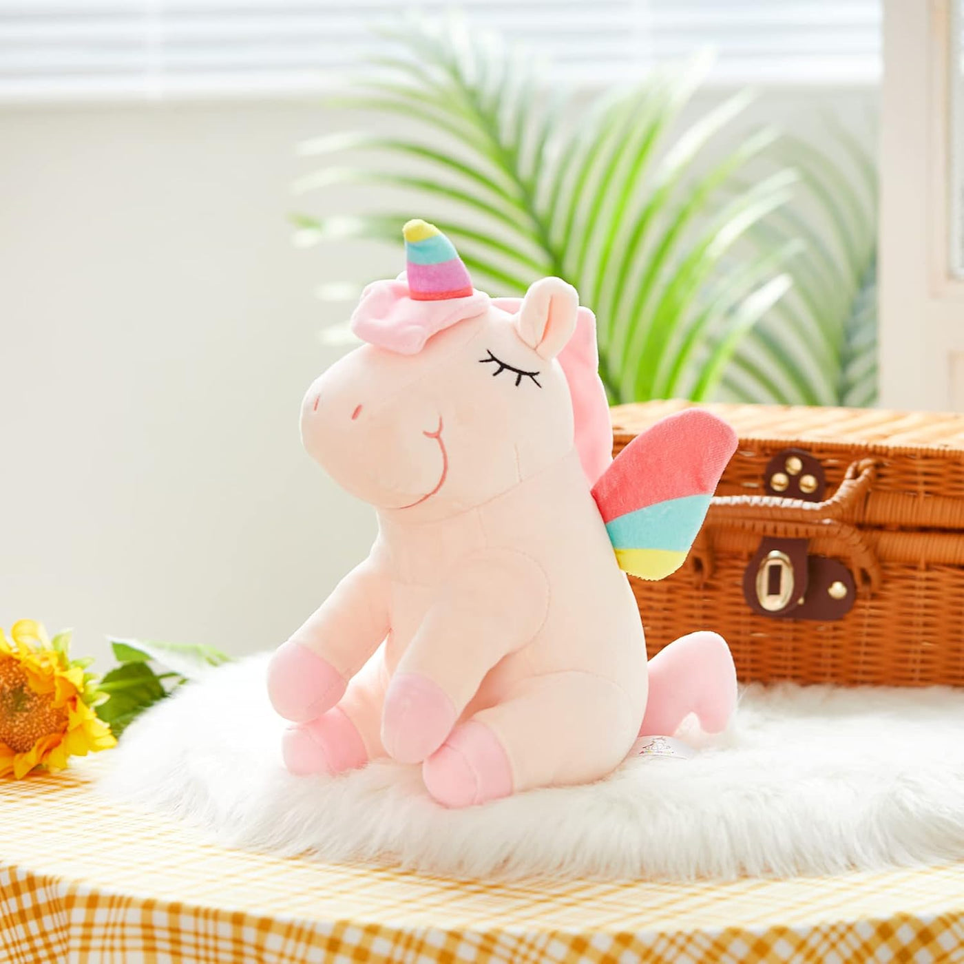 Athoinsu Juguete de peluche suave de unicornio rosa iluminado de 12...