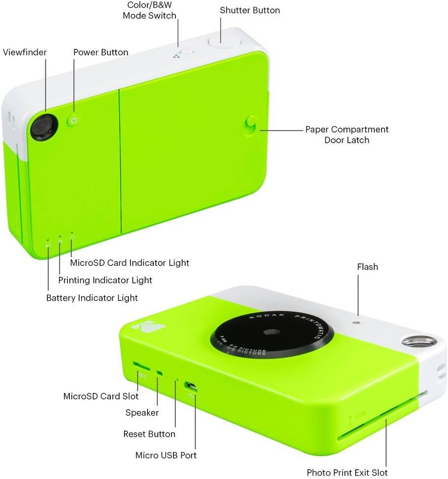 Kodak Printomatic - Paquete de cámara instantánea (verde) Zink Pape...