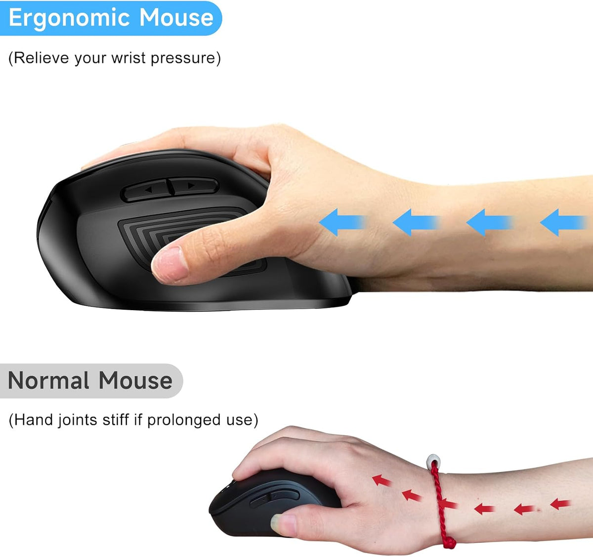 Memzuoix - Ratón inalámbrico ergonómico, 2.4G óptico sin cables, 80...
