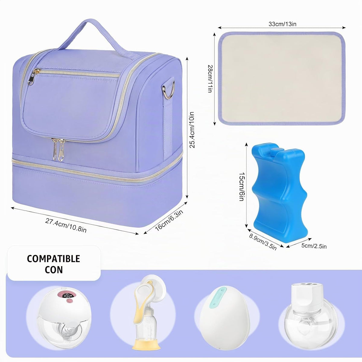 Jaffzora Bolsa de extractor de leche portátil con compartimento enf...