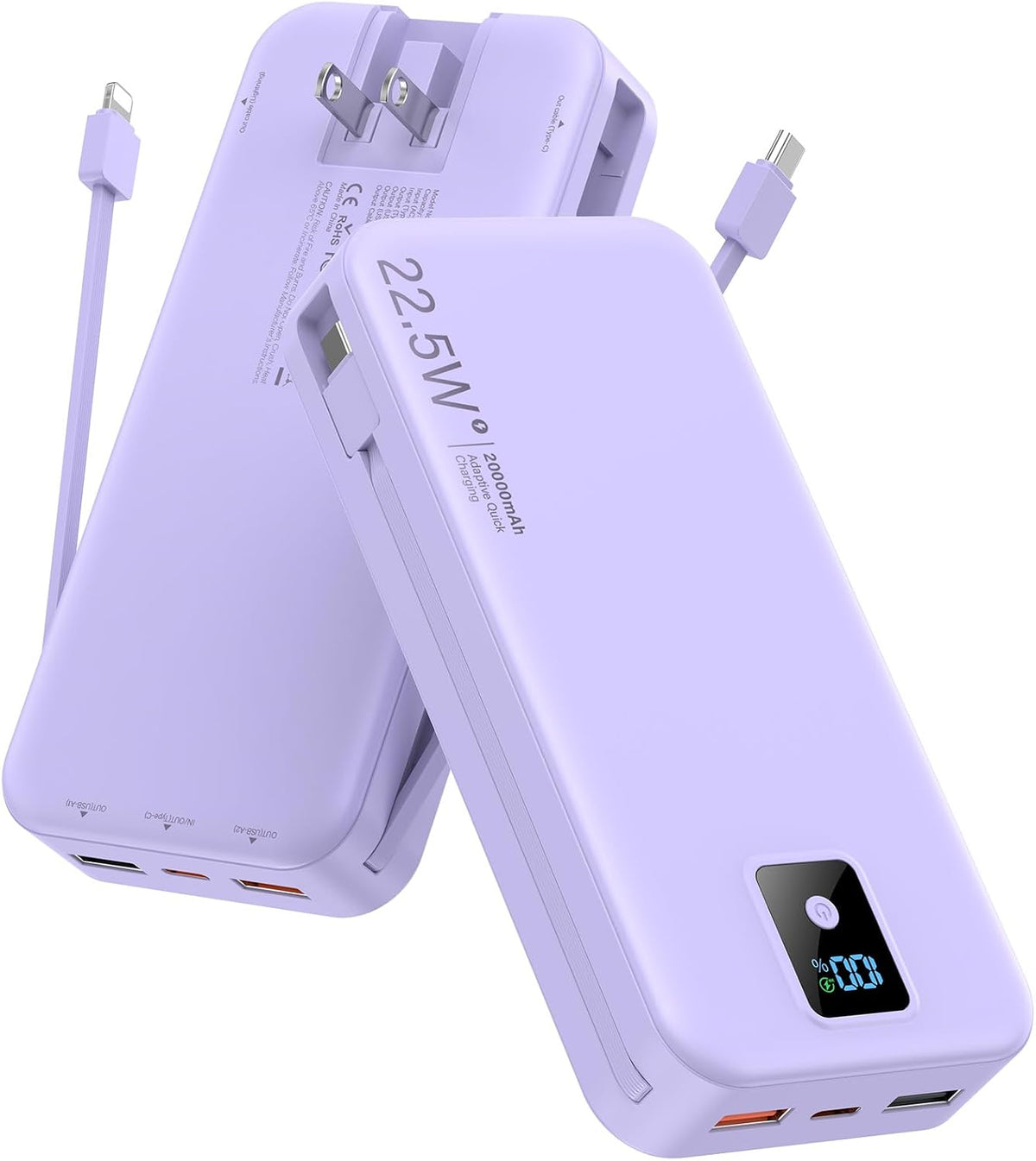 Rngsnoy Cargador portátil 20000mAh 22.5W w\/Cable incorporado y enc...