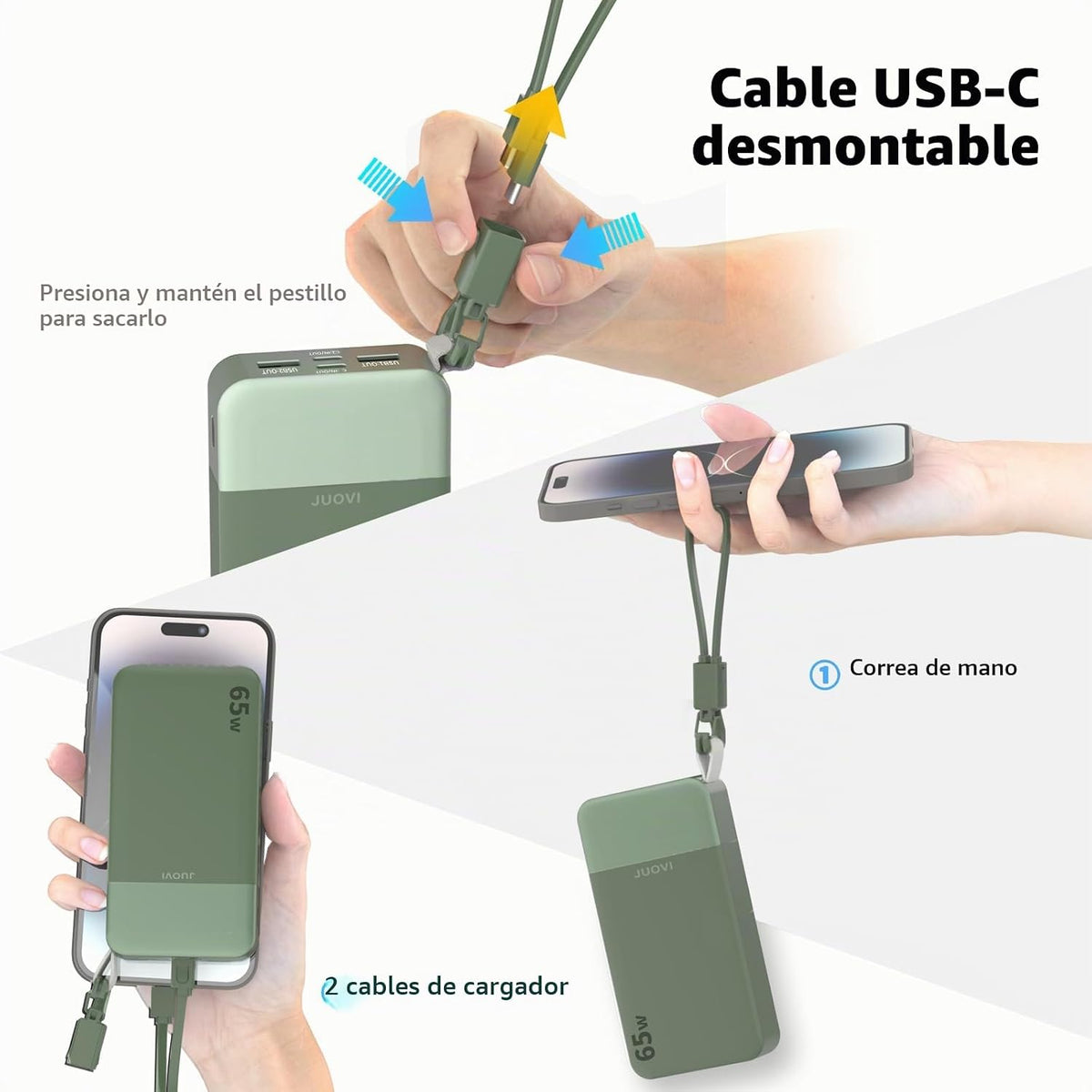 JUOVI Cargador portátil de 65 w para el banco de energía del ordena...