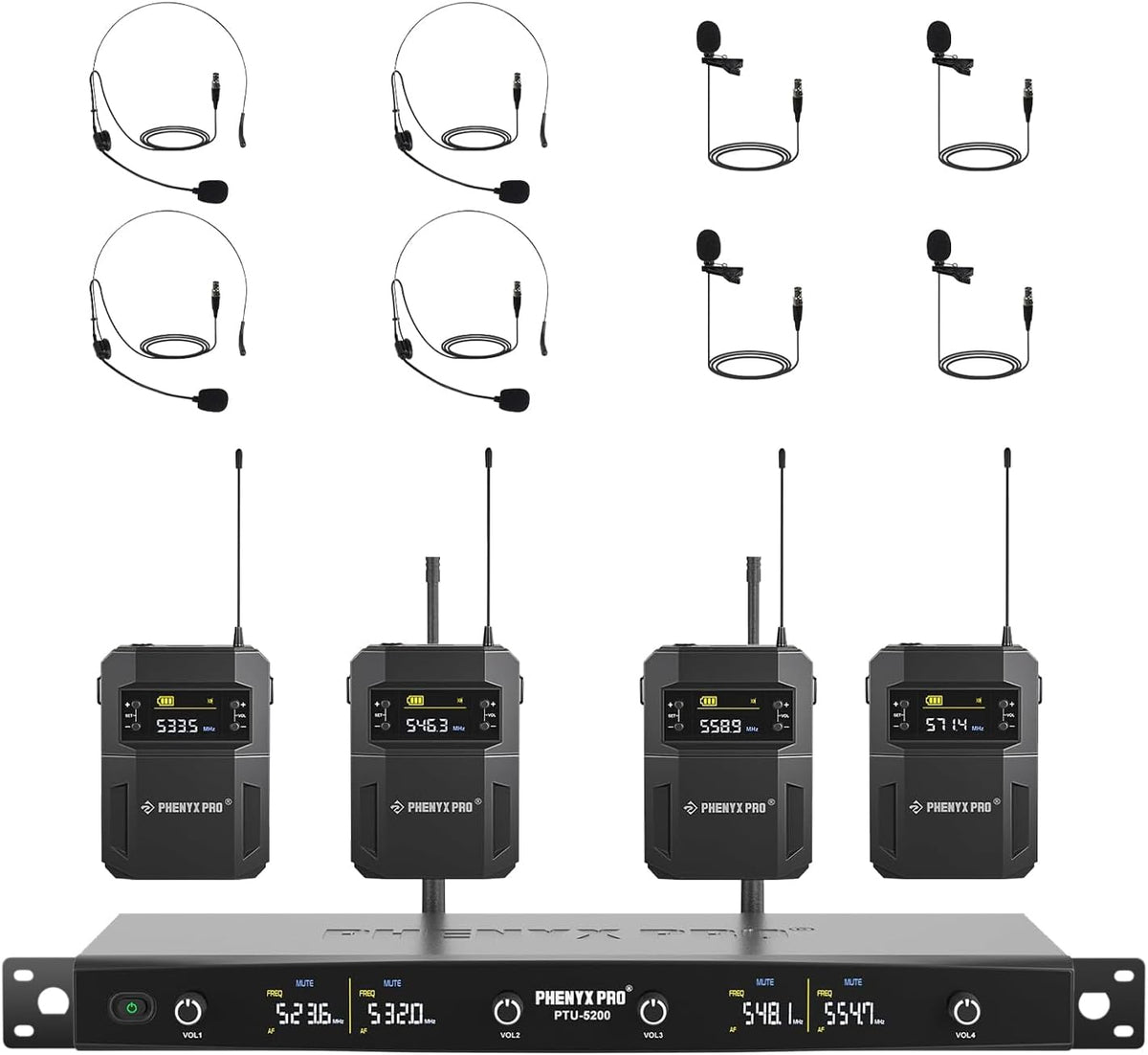 Phenyx Pro 4-Ch UHF Auriculares\/Sistema de micrófono inalámbrico d...