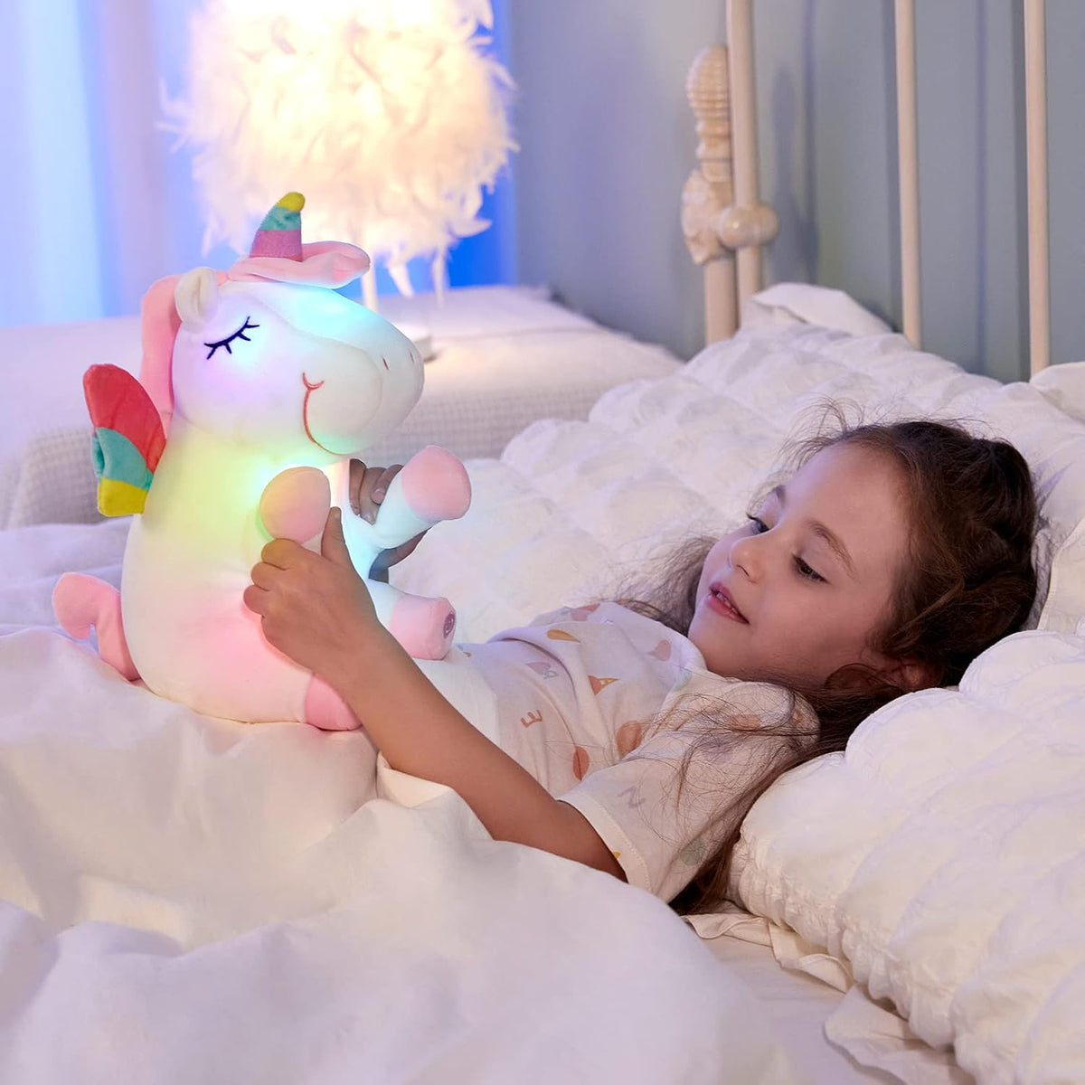 Athoinsu Peluche de unicornio de 12 pulgadas con luces LED colorida...