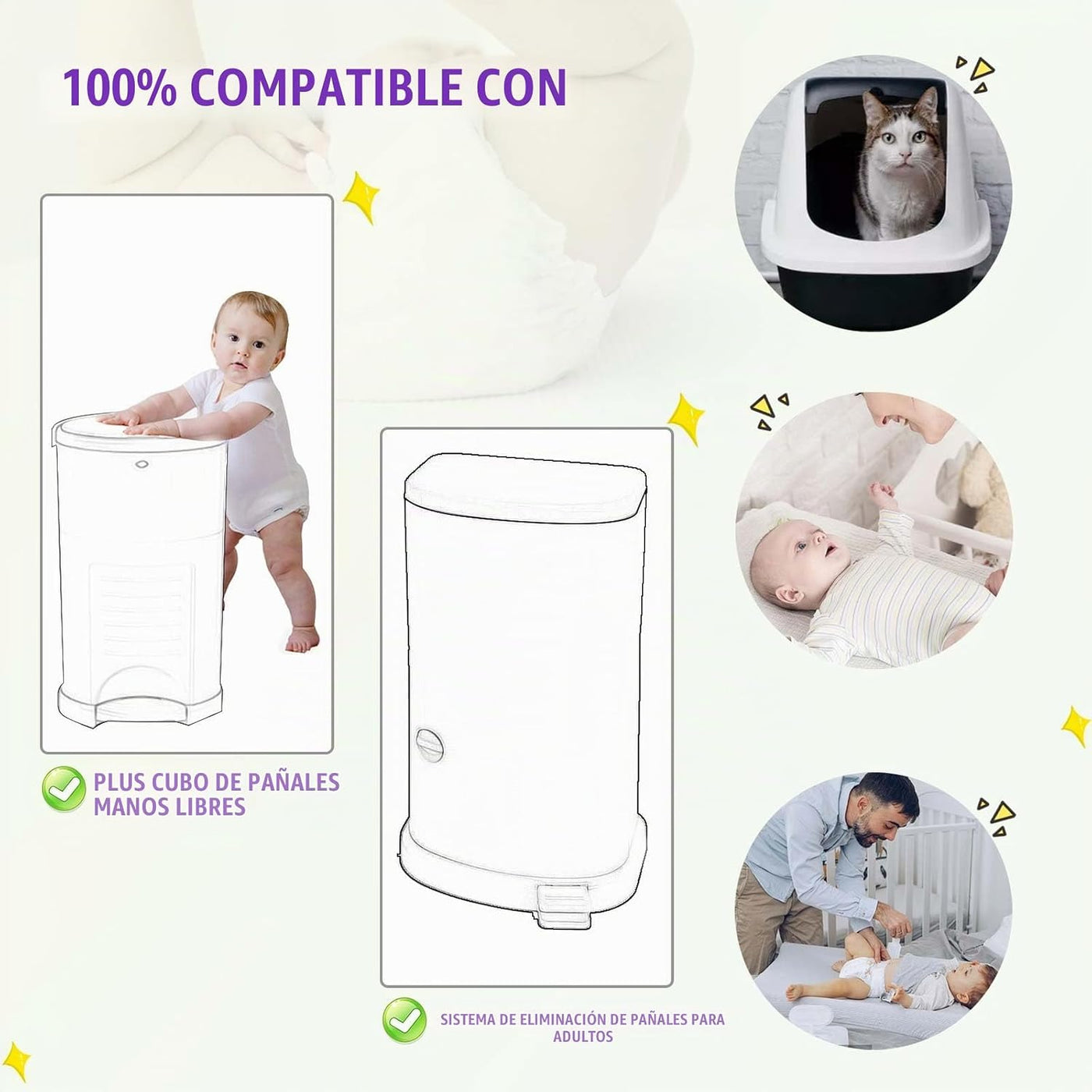 Recambios compatibles con repuestos para cubos de pañales Plus, paq...