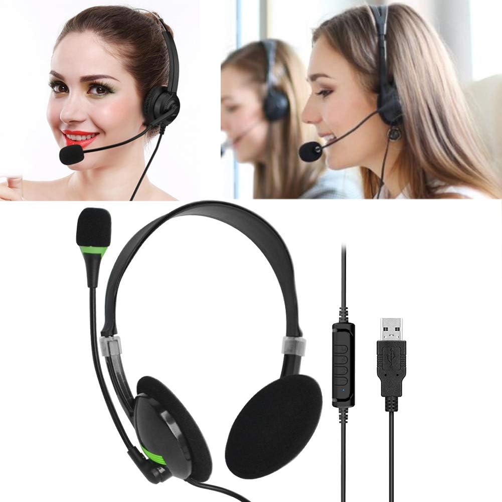 CALIDAKA Auriculares USB con micrófono, auriculares ligeros de PC p...
