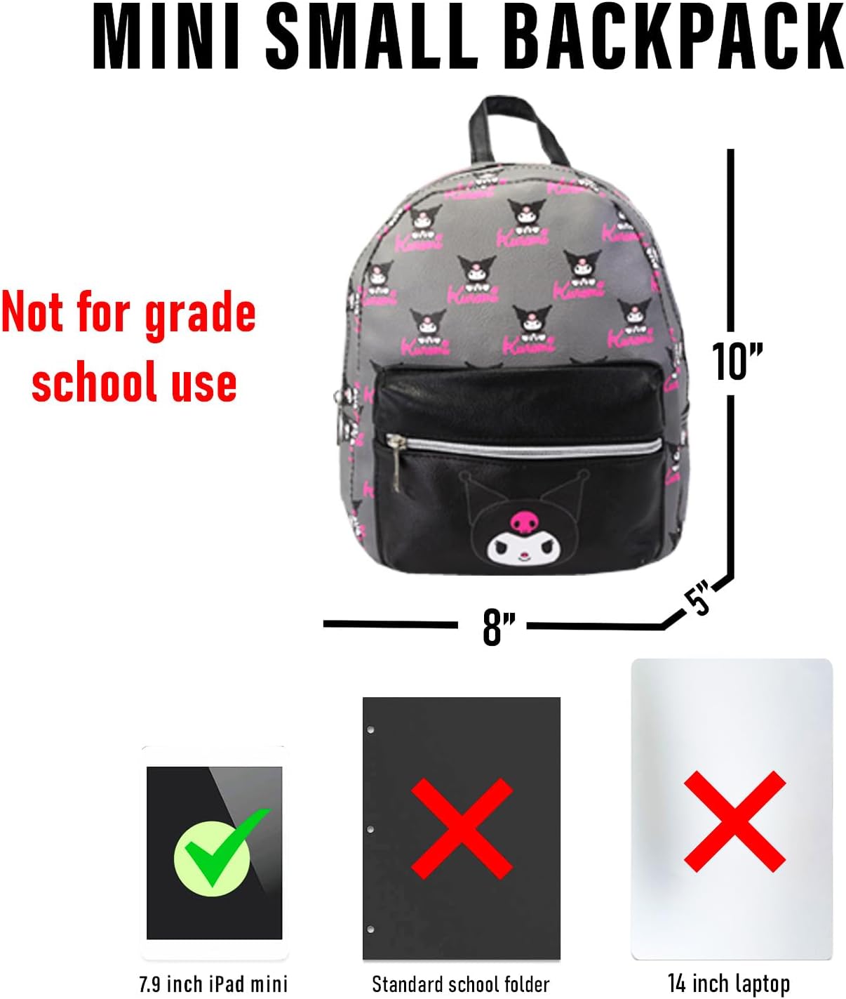 Hello Kitty Kuromi Mini mochila para niñas, mochila de piel sintéti...