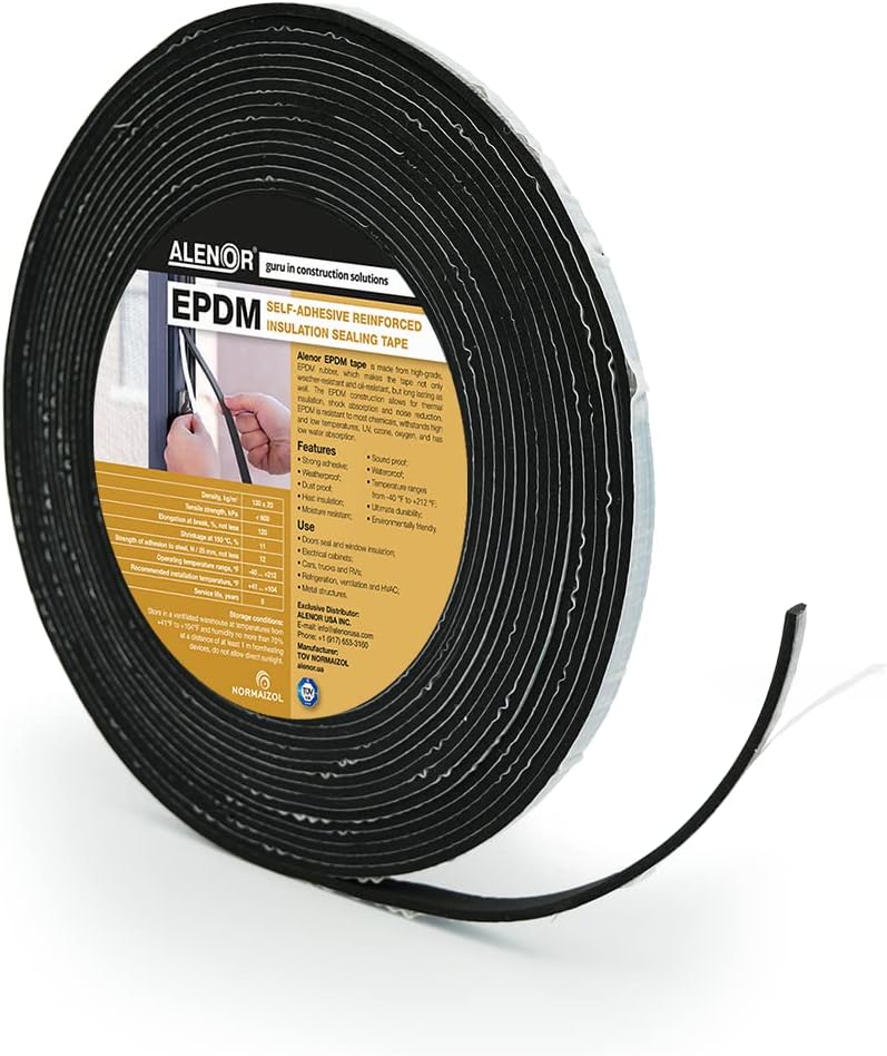 Alenor EPDM - Cinta aislante de espuma negra autoadhesiva de 1\/8 x...