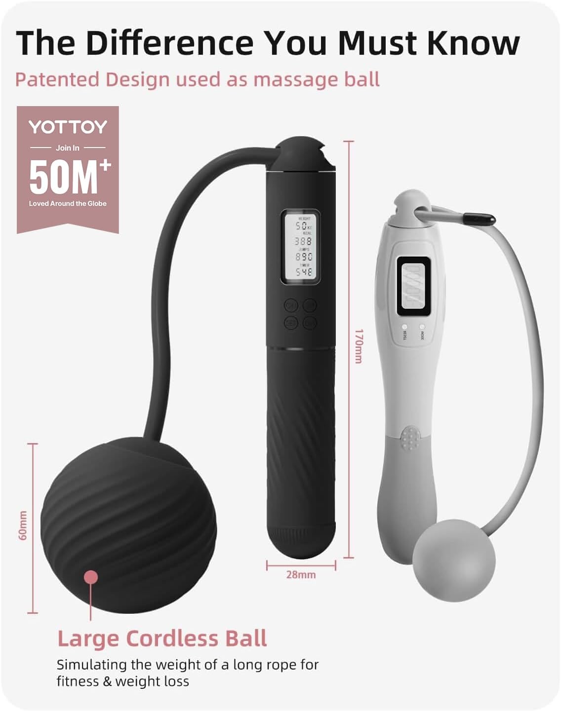 YOTTOY Cuerdas de saltar para adultos - Cuerda de saltar inalámbric...