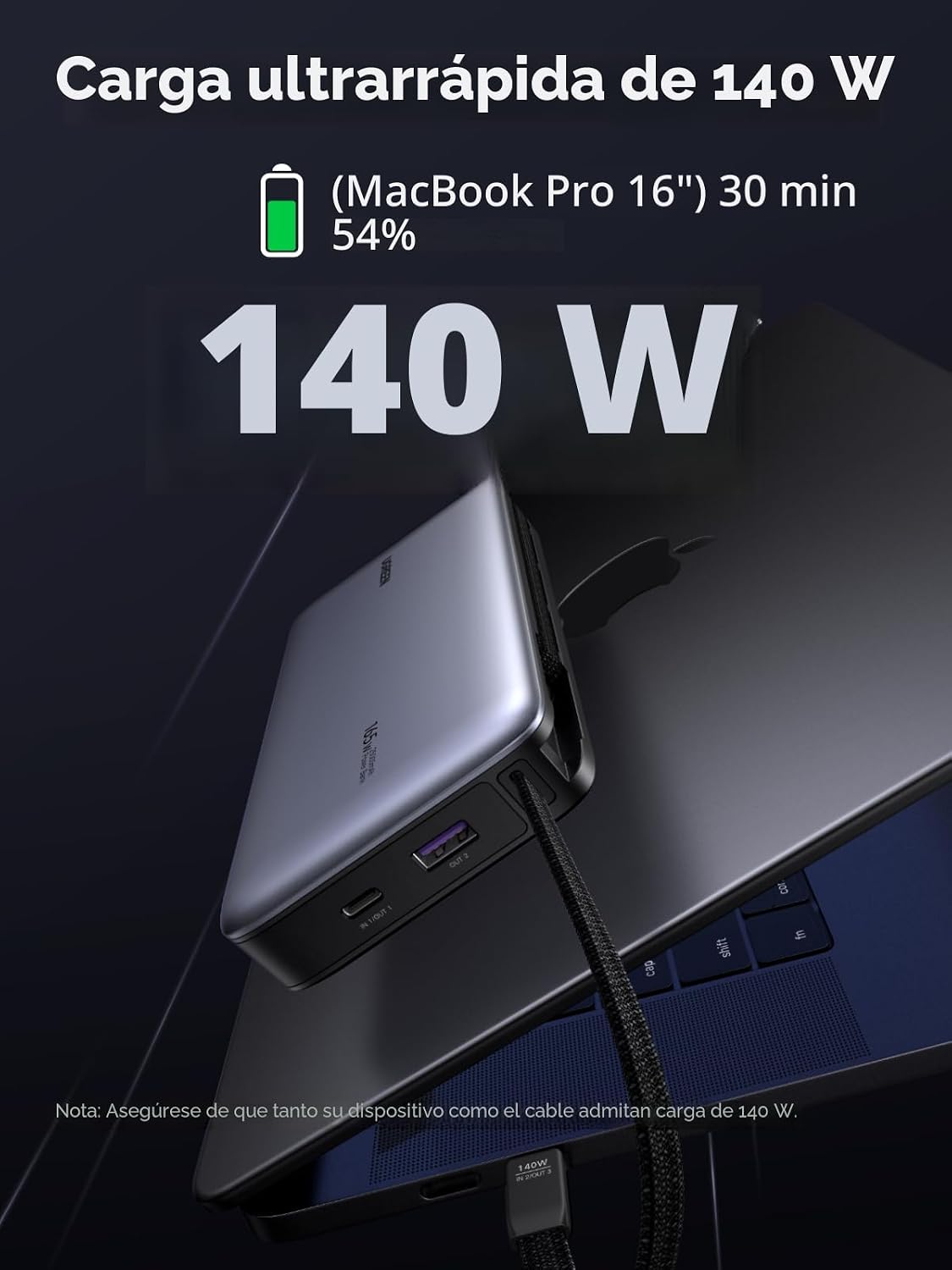 Banco de energía USB-C incorporado UGREEN Nexode 25000mAh 165W para...