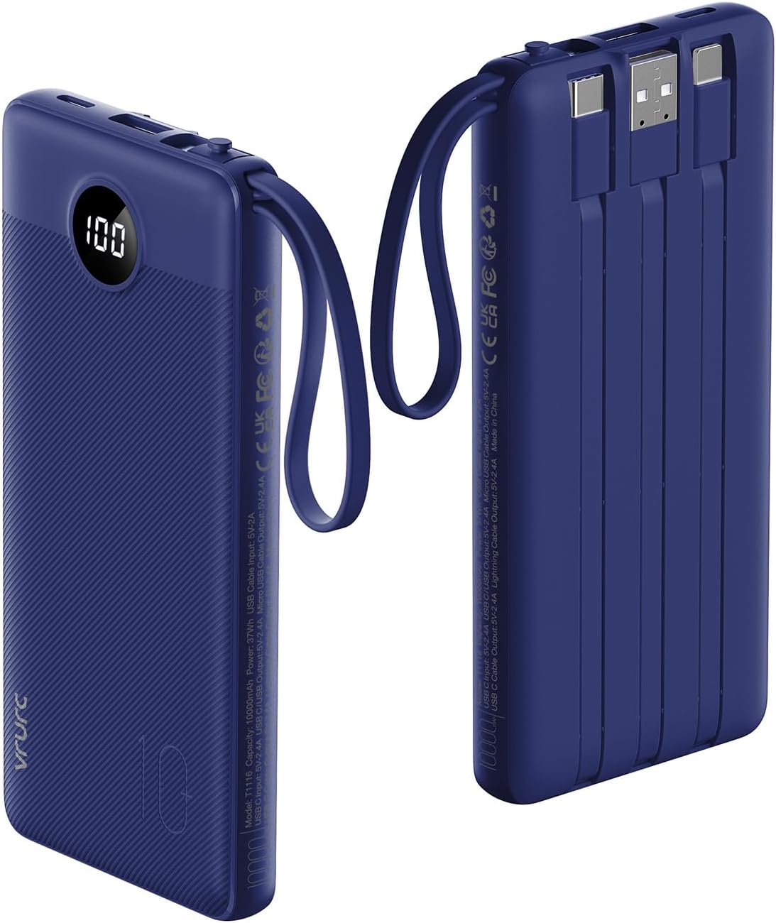 VRURC Cargador portátil, 4 cables integrados y banco de energía con...