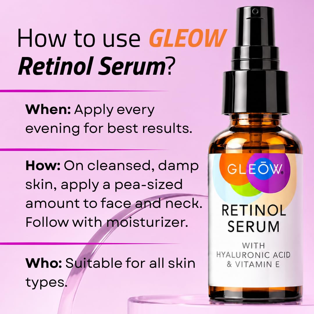 GLEOW - Suero de retinol para cara con ácido hialurónico y vitamina...