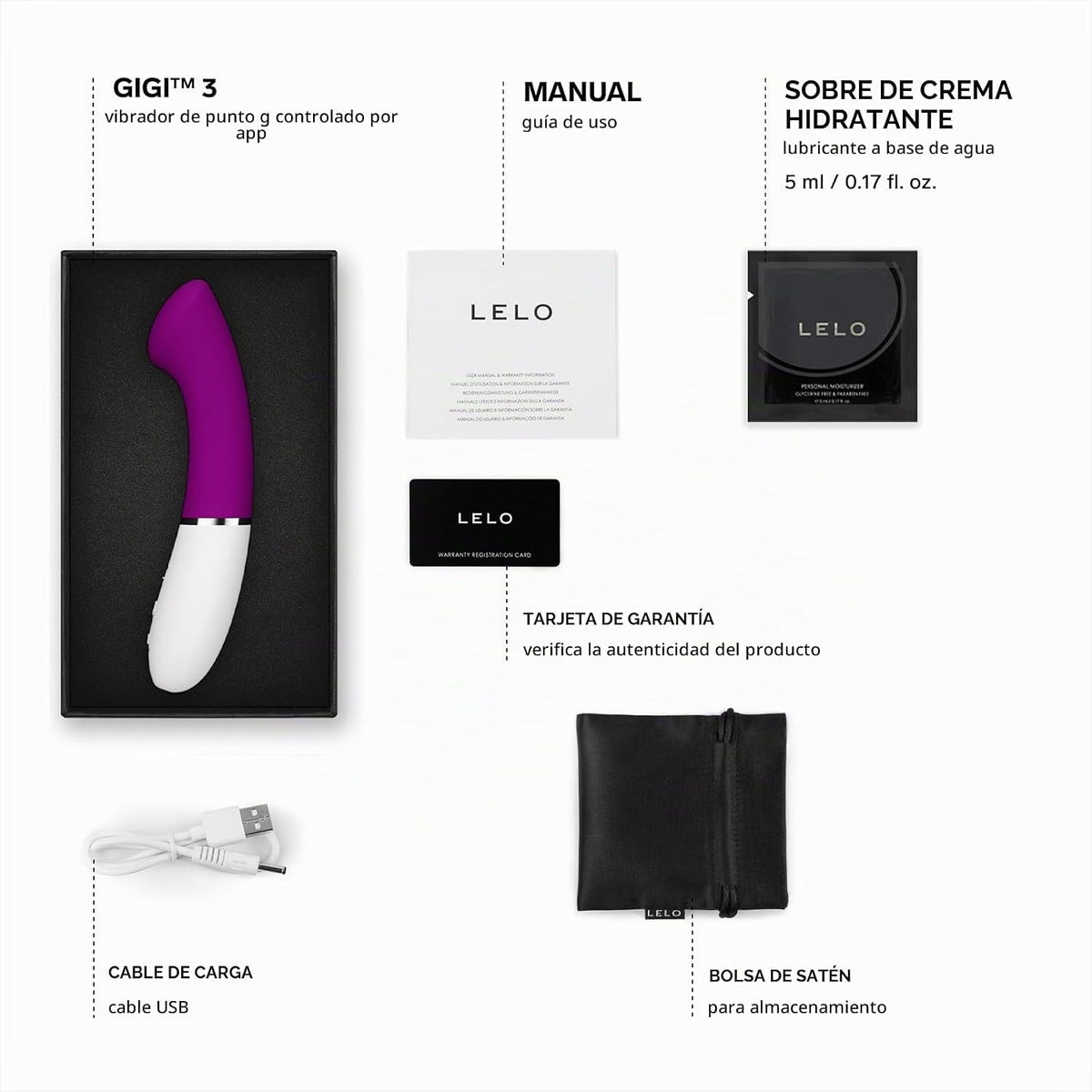 LELO Gigi 3 - Vibrador de punto G controlado por aplicación, 8 ajus...