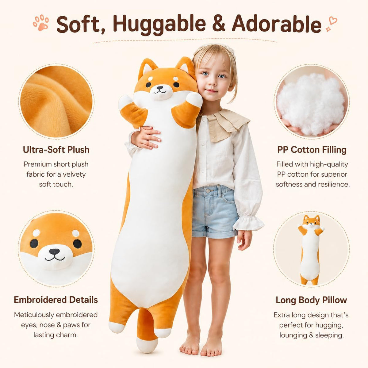 Kashabawangzi Bonita almohada gigante de 36 pulgadas de largo, Shib...