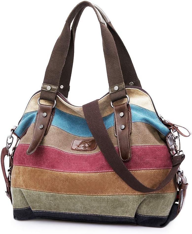 SNUG STAR - Bolsa cruzada de lona multicolor a rayas con diseño ent...