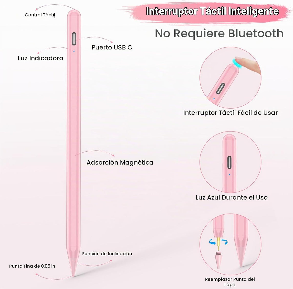 Lápiz capacitivo para iPad A16\/10ª\/9ª Generación, Carga Rápida de...