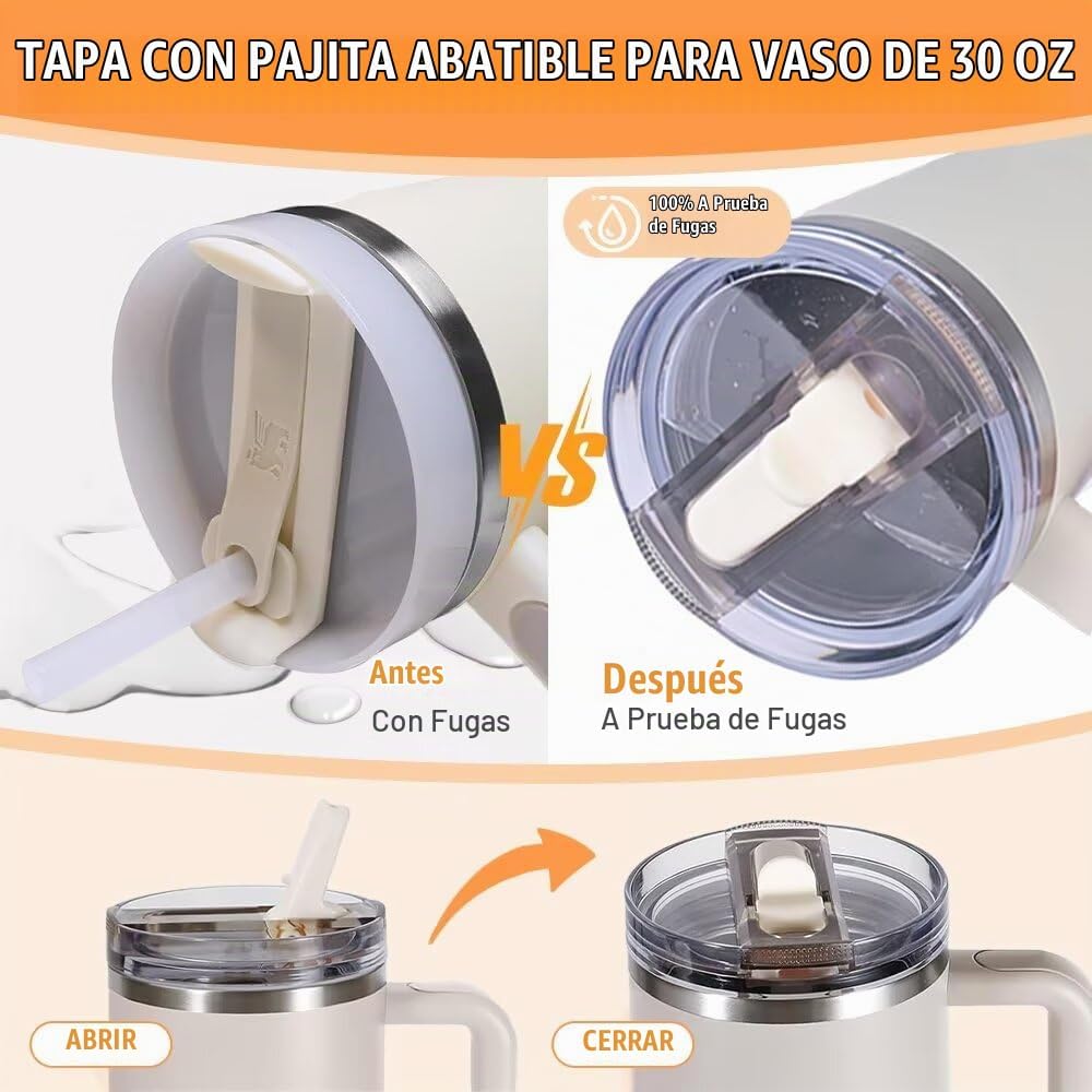 Paquete de 2 tapas de repuesto con popote abatible desmontable para...