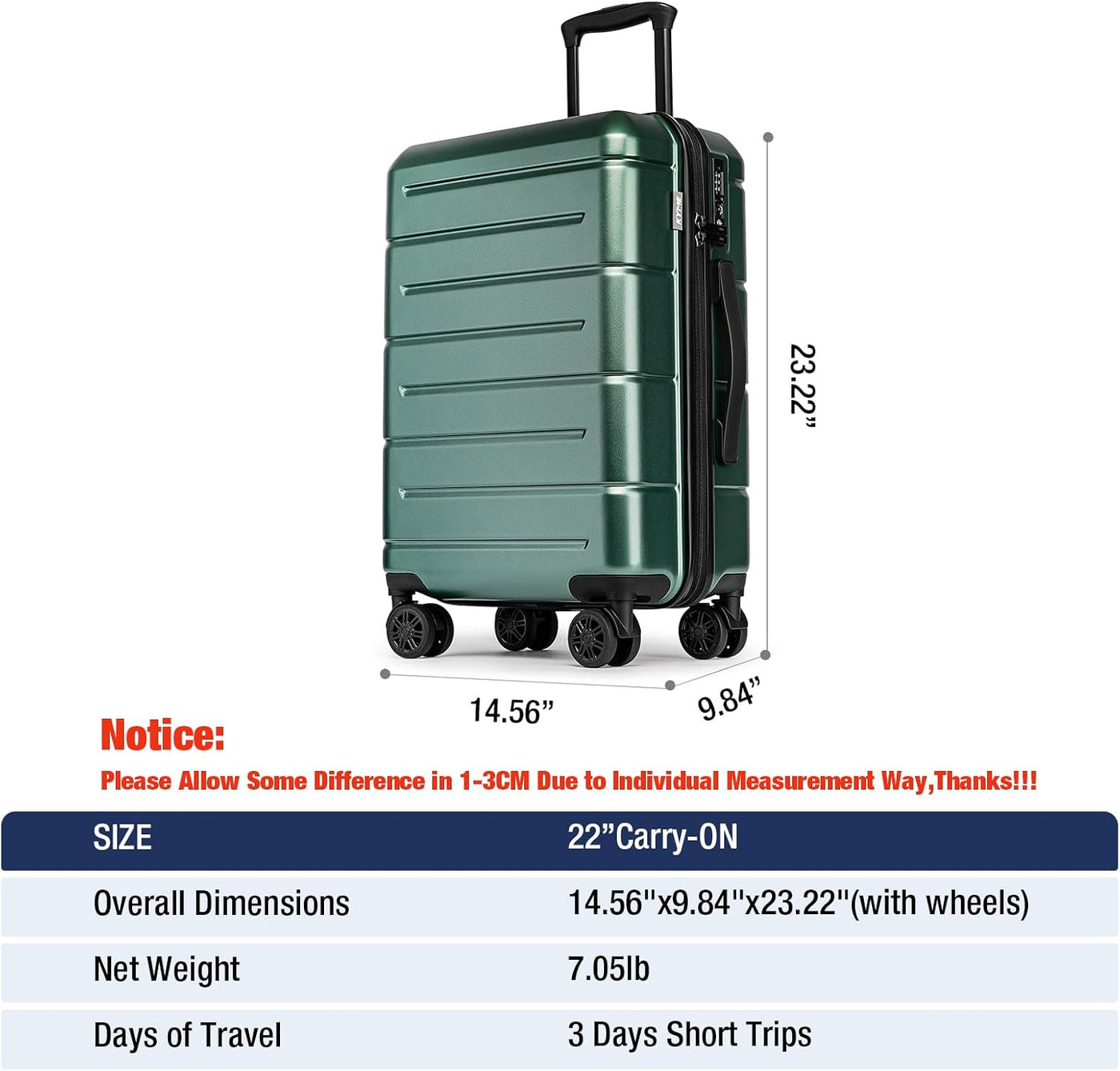 KYME Equipaje de mano de 22 x 14 x 9 aprobado por aerolíneas, malet...
